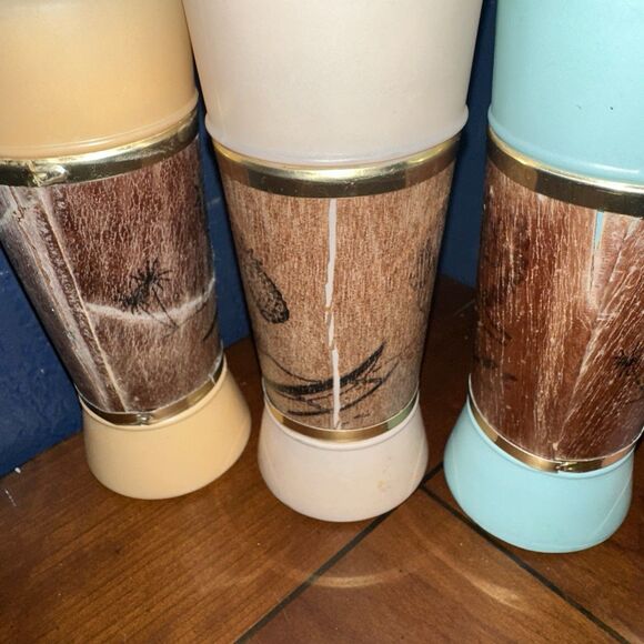 Vintage MCM Siesta Ware Tiki Bar Glasses Mahogany Wood Wrapped Set Of 4 - Picture 7 of 11